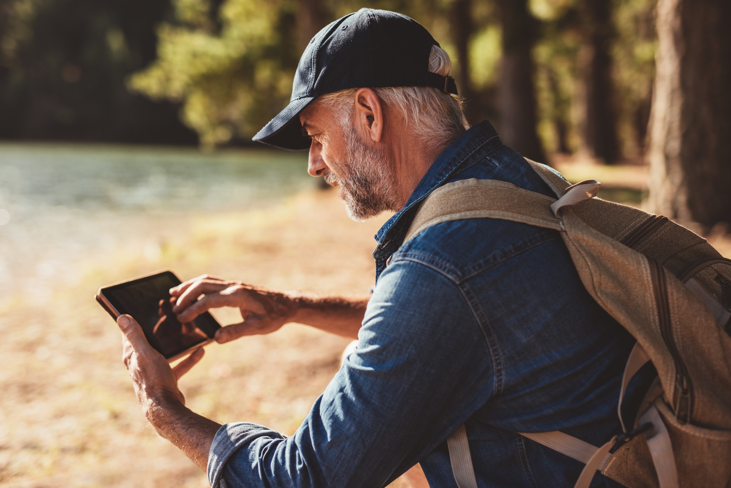 Man browsing the tablet